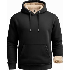 imageBoladeci Mens Sherpa Lined Hoodie Heavy Weight Cotton Winter Cold Weather Warm Fleece Thick Hooded Sweatshirts PulloverBlack