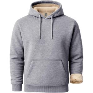 imageBoladeci Mens Sherpa Lined Hoodie Heavy Weight Cotton Winter Cold Weather Warm Fleece Thick Hooded Sweatshirts PulloverLight Grey
