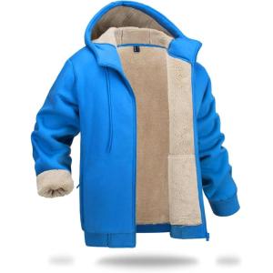 imageBoladeci Mens Sherpa Lined Hoodie Jacket Winter Warm Heavy Weight Zip Up Hooded Sweatshirt Thick Fleece CoatsBlue