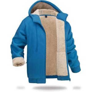 imageBoladeci Mens Sherpa Lined Hoodie Jacket Winter Warm Heavy Weight Zip Up Hooded Sweatshirt Thick Fleece CoatsBlue Green