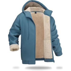 imageBoladeci Mens Sherpa Lined Hoodie Jacket Winter Warm Heavy Weight Zip Up Hooded Sweatshirt Thick Fleece CoatsLight Blue