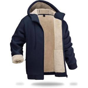 imageBoladeci Mens Sherpa Lined Hoodie Jacket Winter Warm Heavy Weight Zip Up Hooded Sweatshirt Thick Fleece CoatsNavy Blue
