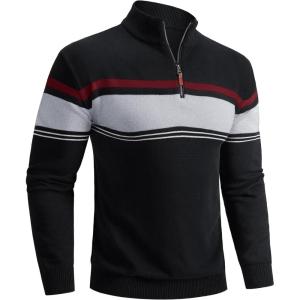 imageBoladeci Mens Sweaters Quarter Zip Pullover Premium Cotton Comfort Mock Neck Striped Fall Winter Fashion Thermal SweatersBlack Light Grey
