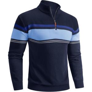 imageBoladeci Mens Sweaters Quarter Zip Pullover Premium Cotton Comfort Mock Neck Striped Fall Winter Fashion Thermal SweatersNavy Blue Lake Blue