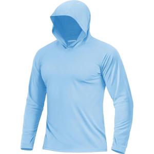imageBoladeci Mens UPF 50 Sun Protection Lightweight Hoodie Shirts Long Sleeve Fishing Shirts SPF UV Hiking SwimBlue