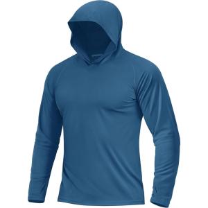 imageBoladeci Mens UPF 50 Sun Protection Lightweight Hoodie Shirts Long Sleeve Fishing Shirts SPF UV Hiking SwimBlue Gray