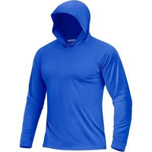 imageBoladeci Mens UPF 50 Sun Protection Lightweight Hoodie Shirts Long Sleeve Fishing Shirts SPF UV Hiking SwimBright Blue