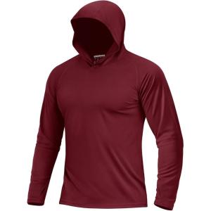 imageBoladeci Mens UPF 50 Sun Protection Lightweight Hoodie Shirts Long Sleeve Fishing Shirts SPF UV Hiking SwimBurgundy