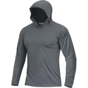 imageBoladeci Mens UPF 50 Sun Protection Lightweight Hoodie Shirts Long Sleeve Fishing Shirts SPF UV Hiking SwimDark Gray