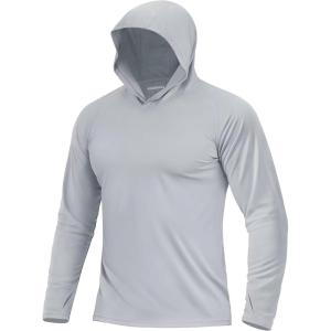 imageBoladeci Mens UPF 50 Sun Protection Lightweight Hoodie Shirts Long Sleeve Fishing Shirts SPF UV Hiking SwimGray