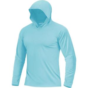 imageBoladeci Mens UPF 50 Sun Protection Lightweight Hoodie Shirts Long Sleeve Fishing Shirts SPF UV Hiking SwimLake Blue