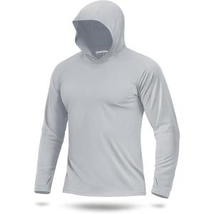 imageBoladeci Mens UPF 50 Sun Protection Lightweight Hoodie Shirts Long Sleeve Fishing Shirts SPF UV Hiking SwimLight Gray