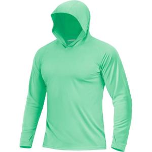 imageBoladeci Mens UPF 50 Sun Protection Lightweight Hoodie Shirts Long Sleeve Fishing Shirts SPF UV Hiking SwimMint Green