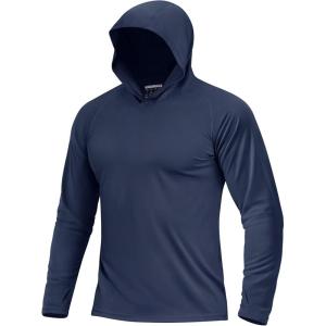 imageBoladeci Mens UPF 50 Sun Protection Lightweight Hoodie Shirts Long Sleeve Fishing Shirts SPF UV Hiking SwimNavy Blue