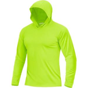 imageBoladeci Mens UPF 50 Sun Protection Lightweight Hoodie Shirts Long Sleeve Fishing Shirts SPF UV Hiking SwimNeon Green