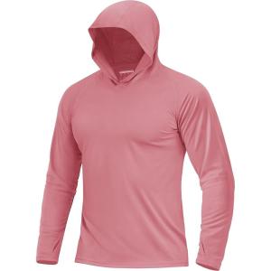 imageBoladeci Mens UPF 50 Sun Protection Lightweight Hoodie Shirts Long Sleeve Fishing Shirts SPF UV Hiking SwimPink