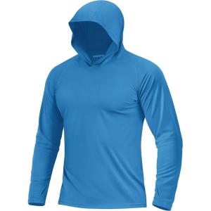 imageBoladeci Mens UPF 50 Sun Protection Lightweight Hoodie Shirts Long Sleeve Fishing Shirts SPF UV Hiking SwimTeal