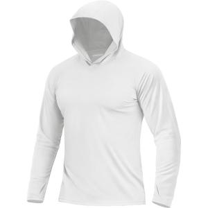 imageBoladeci Mens UPF 50 Sun Protection Lightweight Hoodie Shirts Long Sleeve Fishing Shirts SPF UV Hiking SwimWhite