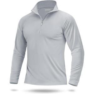 imageBoladeci Mens UPF 50 Sun Shirts 14 Zip Long Sleeve SPF UV Protection Lightweight Quick Dry Quarter Zip Golf ShirtsLight Grey