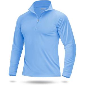 imageBoladeci Mens UPF 50 Sun Shirts 14 Zip Long Sleeve SPF UV Protection Lightweight Quick Dry Quarter Zip Golf ShirtsPale Blue