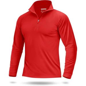 imageBoladeci Mens UPF 50 Sun Shirts 14 Zip Long Sleeve SPF UV Protection Lightweight Quick Dry Quarter Zip Golf ShirtsTomato Red