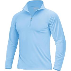 imageBoladeci Mens UPF 50 Sun Shirts 14 Zip Long Sleeve SPF UV Protection Lightweight Quick Dry Quarter Zip Golf ShirtsWater Blue