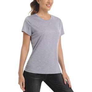 imageBoladeci Womens Short Sleeve Shirts Lightweight Quick Dry Wrinkle Resistant Heather Crew Neck Athletic Gym Workout Shirts
