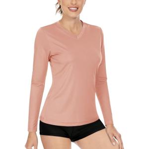 imageBoladeci Womens Swim Shirts Long Sleeve V Neck UPF 50 Sun Protection Quick Dry Rash Guard Workout TopsApricot