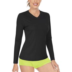 imageBoladeci Womens Swim Shirts Long Sleeve V Neck UPF 50 Sun Protection Quick Dry Rash Guard Workout TopsBlack