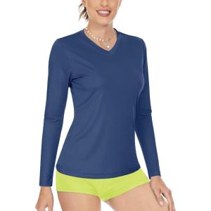 imageBoladeci Womens Swim Shirts Long Sleeve V Neck UPF 50 Sun Protection Quick Dry Rash Guard Workout TopsBlue Grey