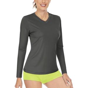 imageBoladeci Womens Swim Shirts Long Sleeve V Neck UPF 50 Sun Protection Quick Dry Rash Guard Workout TopsDark Grey