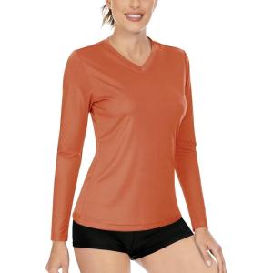 imageBoladeci Womens Swim Shirts Long Sleeve V Neck UPF 50 Sun Protection Quick Dry Rash Guard Workout TopsDark Orange