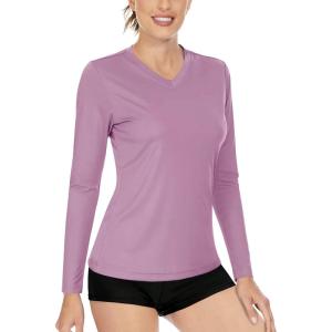 imageBoladeci Womens Swim Shirts Long Sleeve V Neck UPF 50 Sun Protection Quick Dry Rash Guard Workout TopsGray Purple