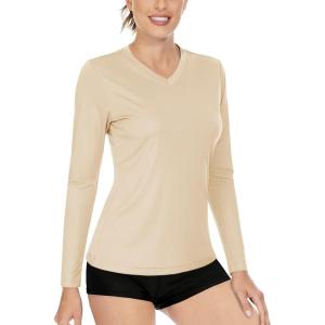 imageBoladeci Womens Swim Shirts Long Sleeve V Neck UPF 50 Sun Protection Quick Dry Rash Guard Workout TopsLight Apricot