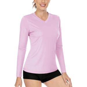 imageBoladeci Womens Swim Shirts Long Sleeve V Neck UPF 50 Sun Protection Quick Dry Rash Guard Workout TopsLight Pink