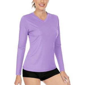 imageBoladeci Womens Swim Shirts Long Sleeve V Neck UPF 50 Sun Protection Quick Dry Rash Guard Workout TopsLight Purple