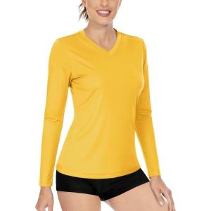 imageBoladeci Womens Swim Shirts Long Sleeve V Neck UPF 50 Sun Protection Quick Dry Rash Guard Workout TopsYellow