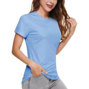 imageBoladeci Womens UPF 50 Sun Shirts UV Protection Short Sleeve Rash Guard Quick Dry Swim Hiking Tshirts Athletic Workout TopsLight Blue