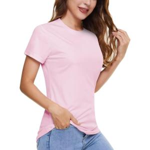 imageBoladeci Womens UPF 50 Sun Shirts UV Protection Short Sleeve Rash Guard Quick Dry Swim Hiking Tshirts Athletic Workout TopsLight Pink