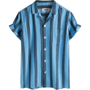 imageVATPAVE Boys Button Down Shirt Short Sleeve Casual Hawaiian Shirt Cuban Collar Summer Shirts with PocketAquablue Black