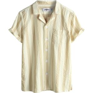 imageVATPAVE Boys Button Down Shirt Short Sleeve Casual Hawaiian Shirt Cuban Collar Summer Shirts with PocketBeige Yellow