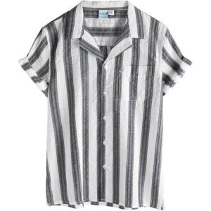 imageVATPAVE Boys Button Down Shirt Short Sleeve Casual Hawaiian Shirt Cuban Collar Summer Shirts with PocketBlack White