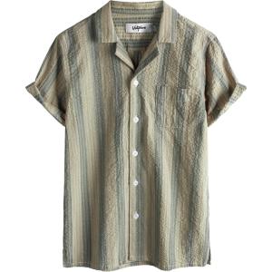 imageVATPAVE Boys Button Down Shirt Short Sleeve Casual Hawaiian Shirt Cuban Collar Summer Shirts with PocketKhaki Brown