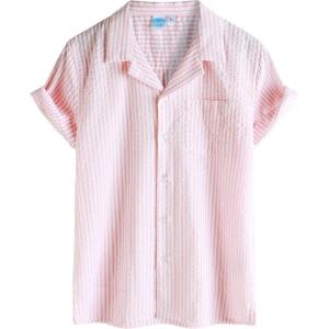 imageVATPAVE Boys Button Down Shirt Short Sleeve Casual Hawaiian Shirt Cuban Collar Summer Shirts with PocketPink
