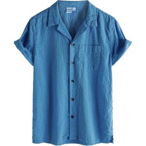 imageVATPAVE Boys Button Down Shirt Short Sleeve Casual Hawaiian Shirt Cuban Collar Summer Shirts with PocketPure Aquablue