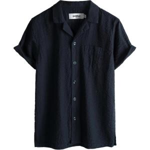 imageVATPAVE Boys Button Down Shirt Short Sleeve Casual Hawaiian Shirt Cuban Collar Summer Shirts with PocketPure Navy