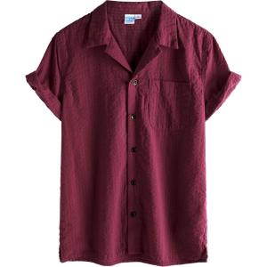imageVATPAVE Boys Button Down Shirt Short Sleeve Casual Hawaiian Shirt Cuban Collar Summer Shirts with PocketPure Winered