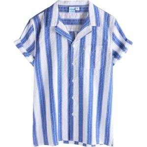 imageVATPAVE Boys Button Down Shirt Short Sleeve Casual Hawaiian Shirt Cuban Collar Summer Shirts with PocketRoyalblue White
