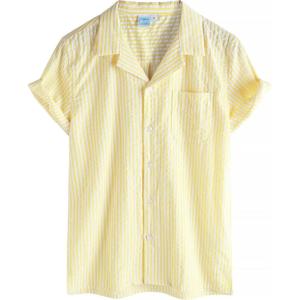 imageVATPAVE Boys Button Down Shirt Short Sleeve Casual Hawaiian Shirt Cuban Collar Summer Shirts with PocketYellow