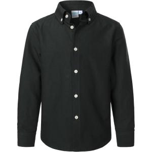 imageVATPAVE Boys Dress Shirts Long Sleeve Button Down Shirts Formal Uniform Solid Oxford ShirtBlack